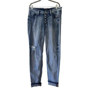 Judy Blue Womens Boyfriend Fit Distressed Button-Fly Jeans Size 13/31 Mid Wash